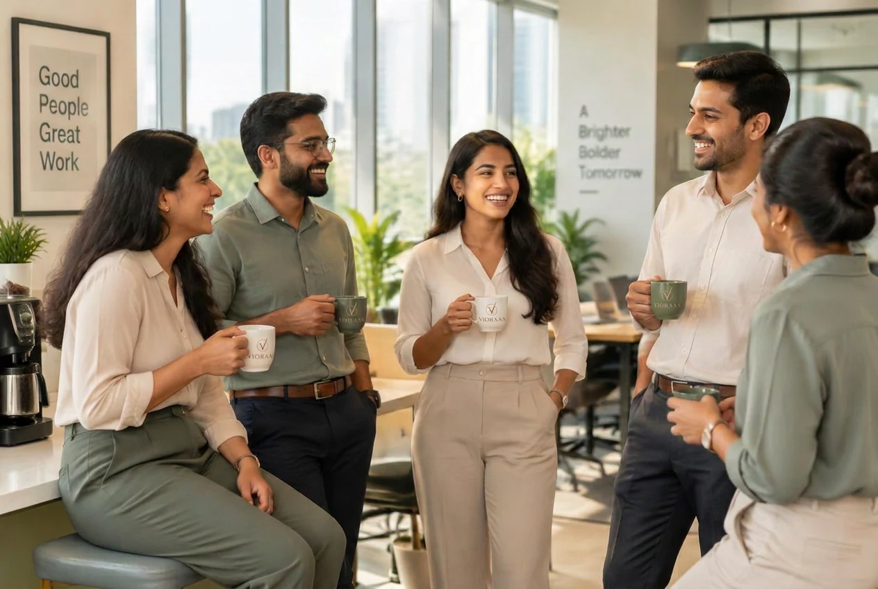 A team sharing coffee at the office